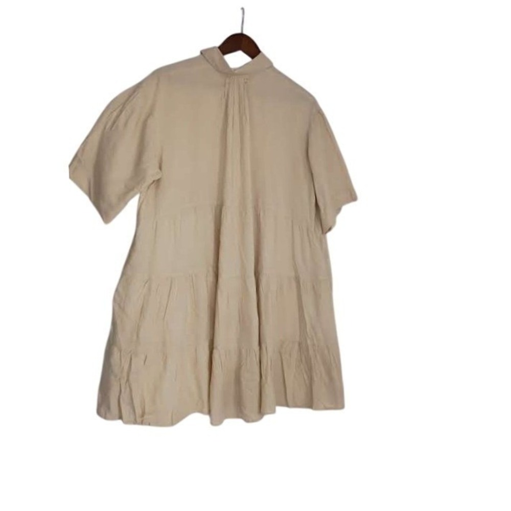 NWT RHEA Tan Tiered Babydoll Mini Dress L/XL Oversized Boho Viscose Short Sleeve - Picture 6 of 12